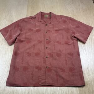 VTG Jos A Bank Mens Large Hawaiian Camp Shirt Coral Palm Tropical Resort 2010